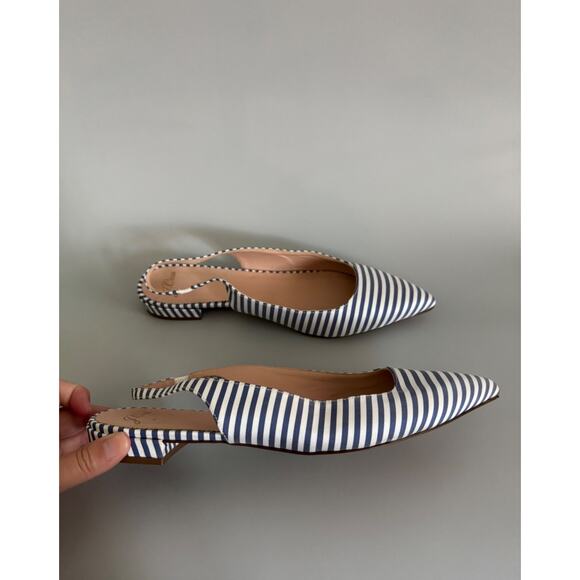 J.Crew Slingback Flats Striped Blue and White Women’s Size 10 Leather Lining - Picture 4 of 8